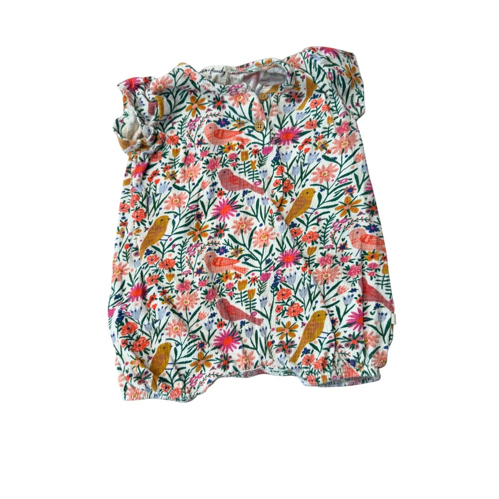 Wilson + Frenchy Baby Bird Floral Romper 3-6 Months Short Sleeve Bubble Bodysuit